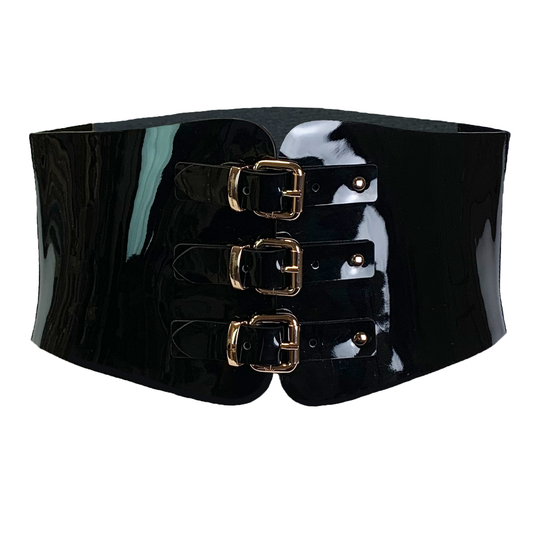 TRIPLE BUCKLE BELT - BLACK LACQUER