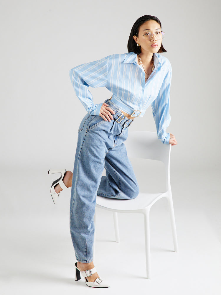 GOTS BINIA BLOUSE - BLUE/WHITE STRIPED